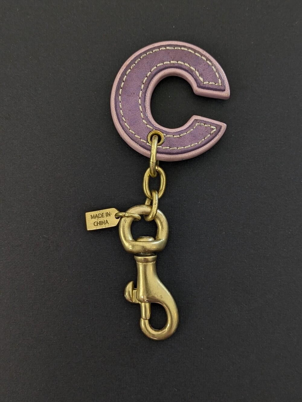 Coach Alphabet Y2K Bag Charm Vintage Leather Suede Initial Letter C Key Ring